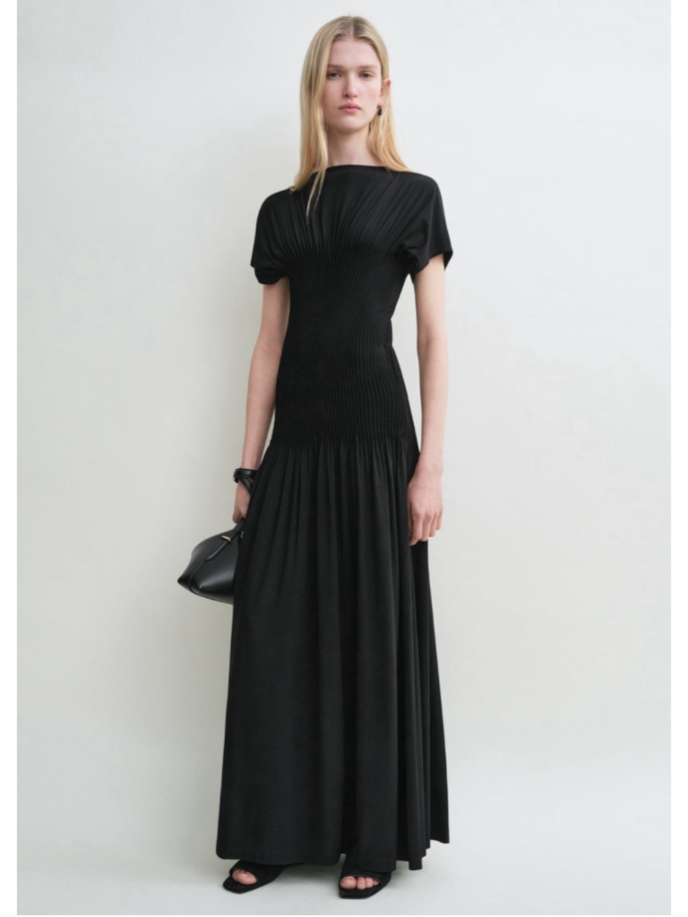 New Toteme Knife Pleated Jersey Maxi Dress Black M Classic Career Formal Luxury - Picture 2 of 12